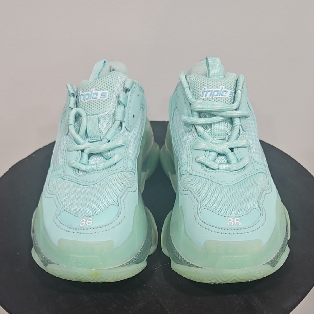 Balenciaga Kids Mint Green Triple S Style Sneakers